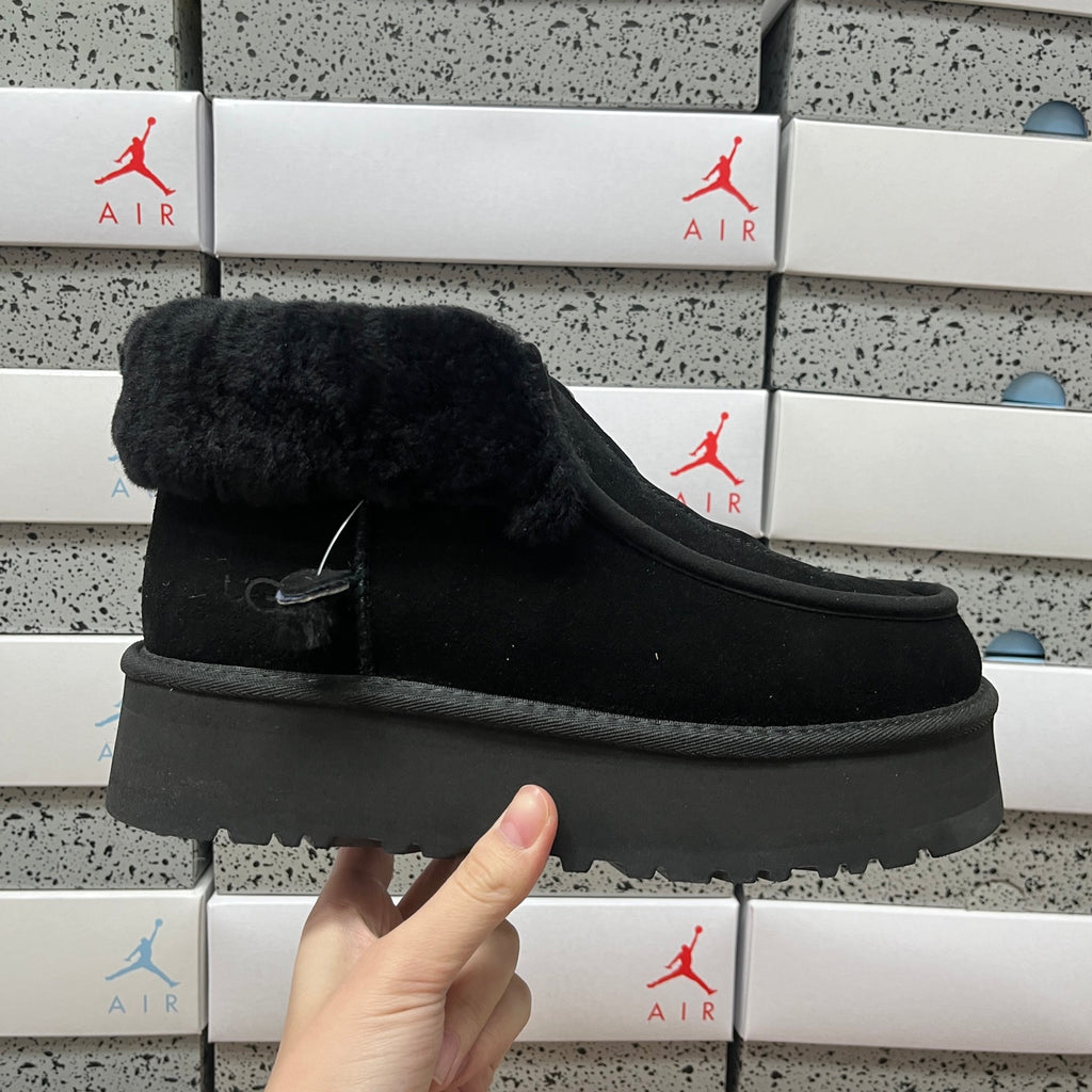 UGG Black Platform Ankle Boots with Plush Cuff | 2551
