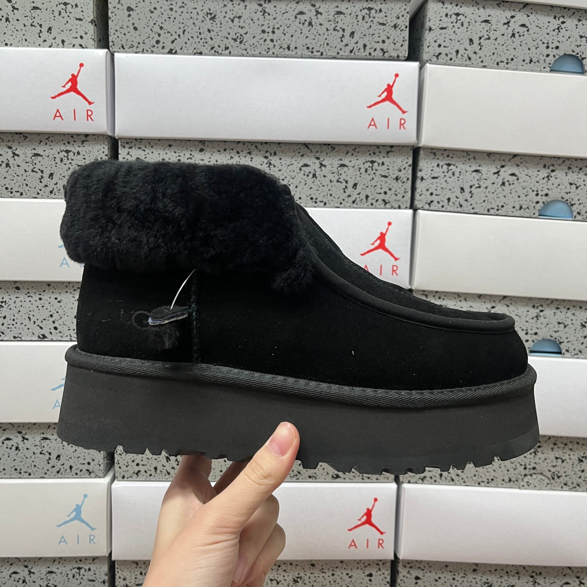UGG Black Platform Ankle Boots with Plush Cuff | 2551