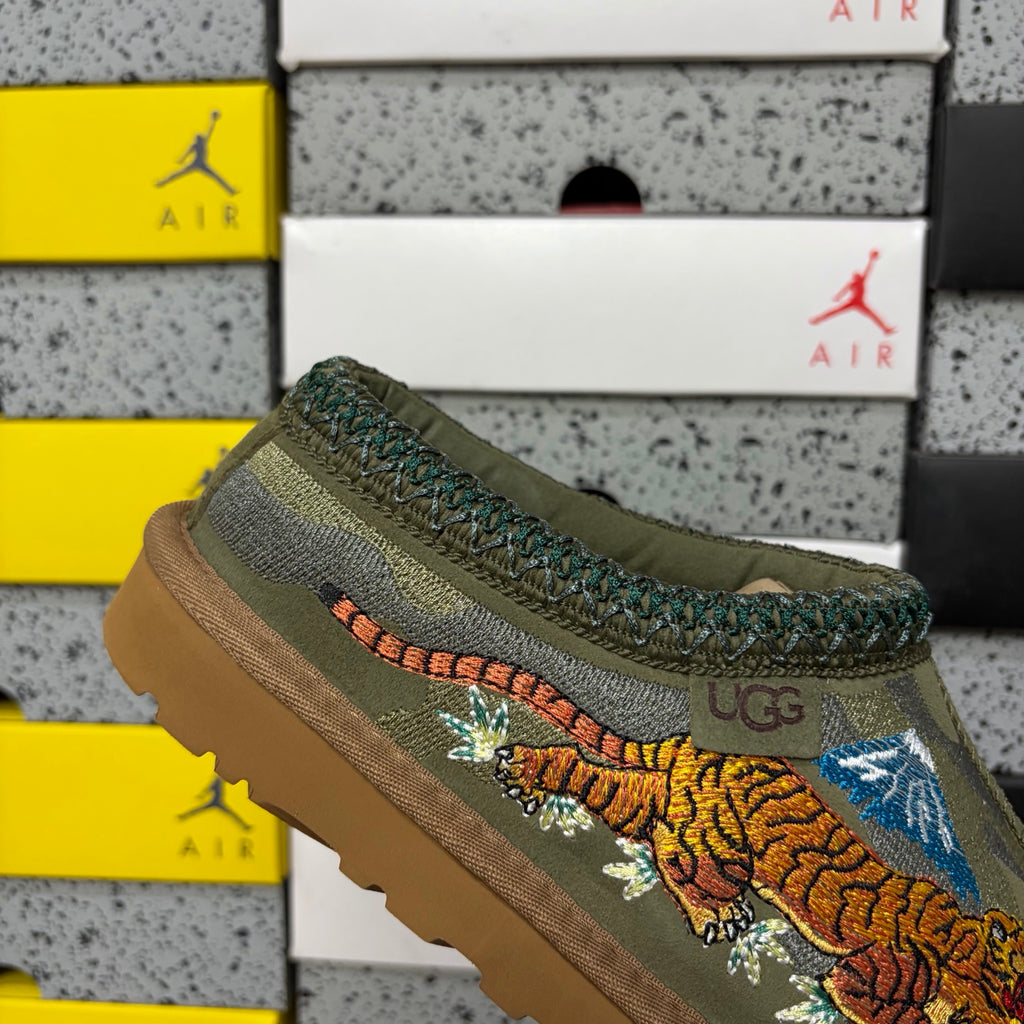 UGG Olive Green Dragon & Tiger Embroidered Slip-On Shoes