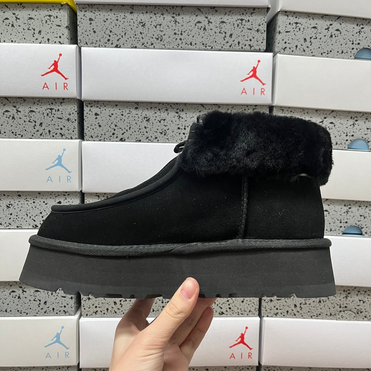 UGG Black Platform Ankle Boots with Plush Cuff | 2551