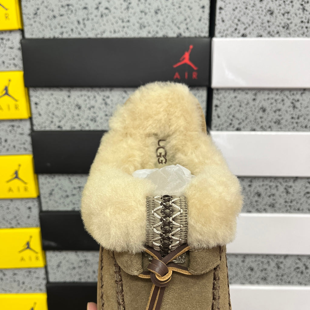 UGG Walnut Plush-Collar Mule Slippers