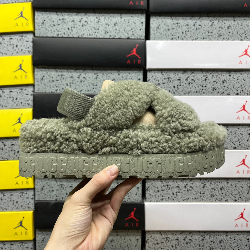 UGG Sage Green Cross-Strap Platform Slippers