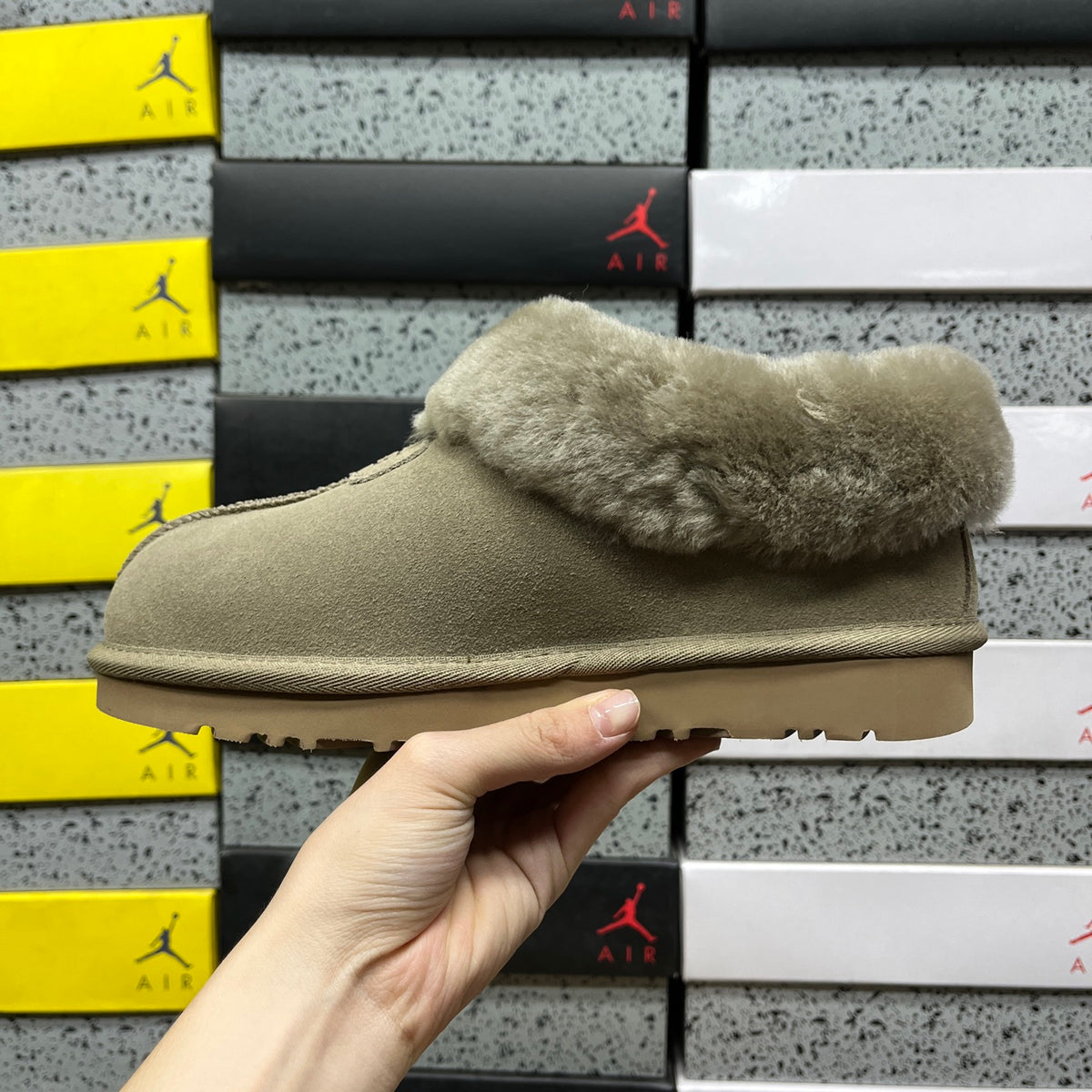 UGG Antelope Brown Plush-Collar Slip-On Shoes
