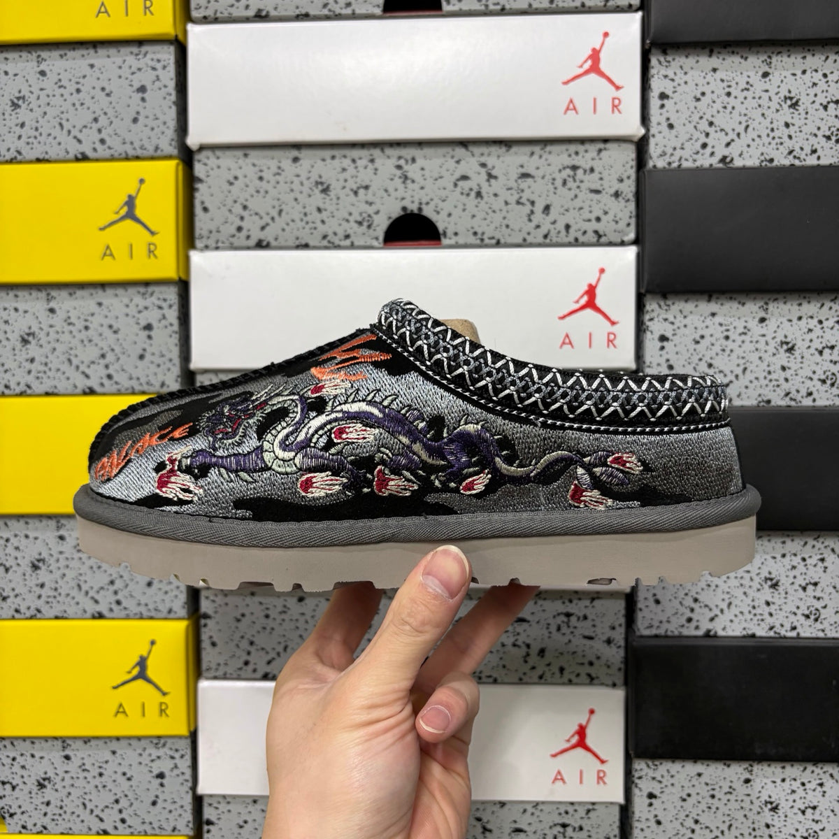 UGG Black Dragon & Tiger Embroidered Slip-On Shoes
