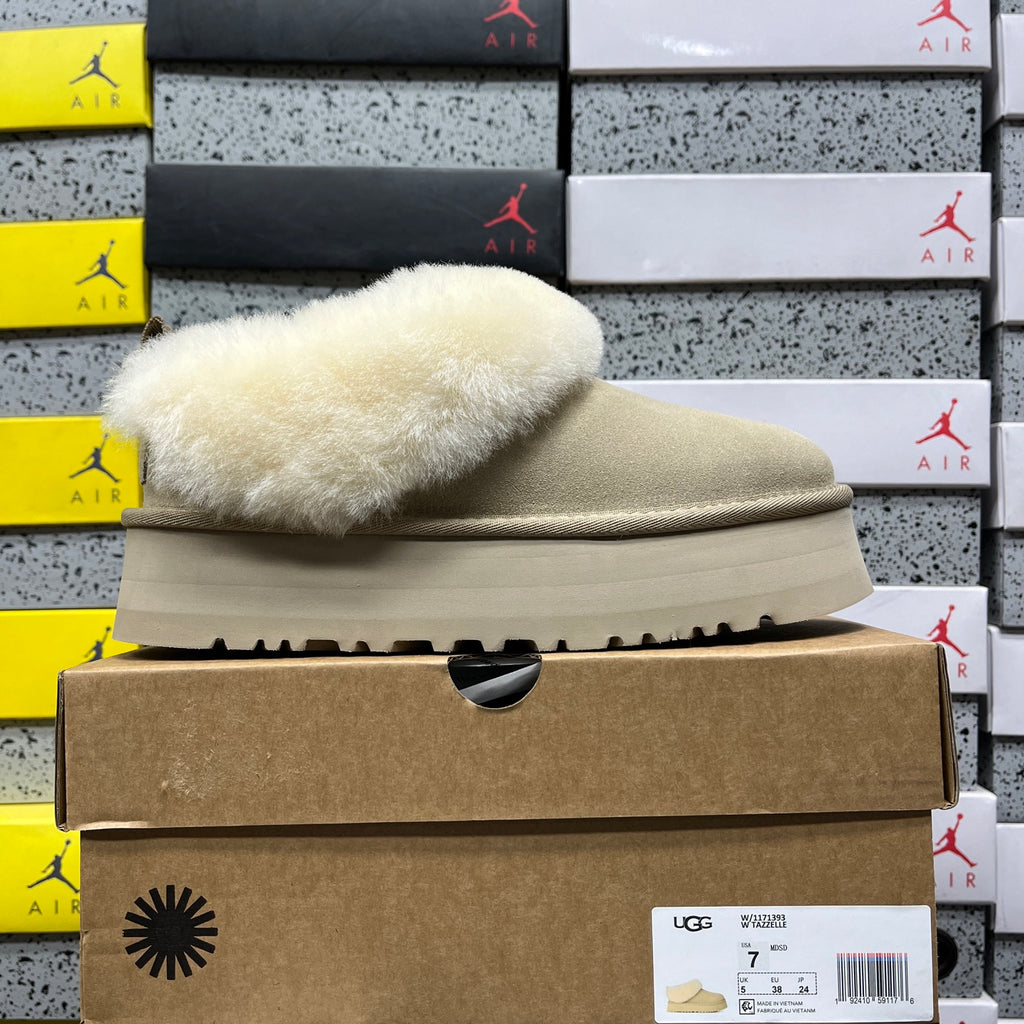 UGG Sand Plush-Collar Platform Slip-On Shoes