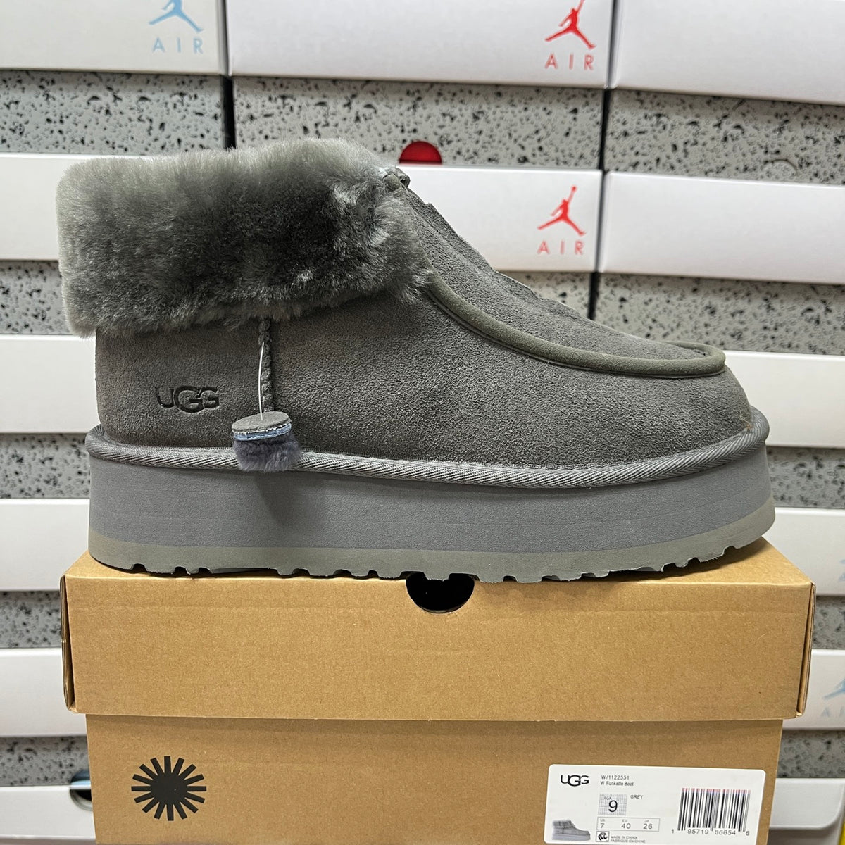 UGG Grey Platform Ankle Boots with Plush Cuff | 2551