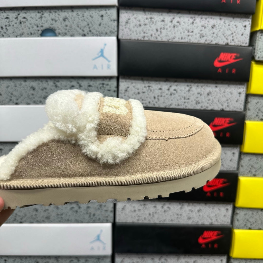 UGG Khaki Embroidered Plush-Trim Mule Slippers
