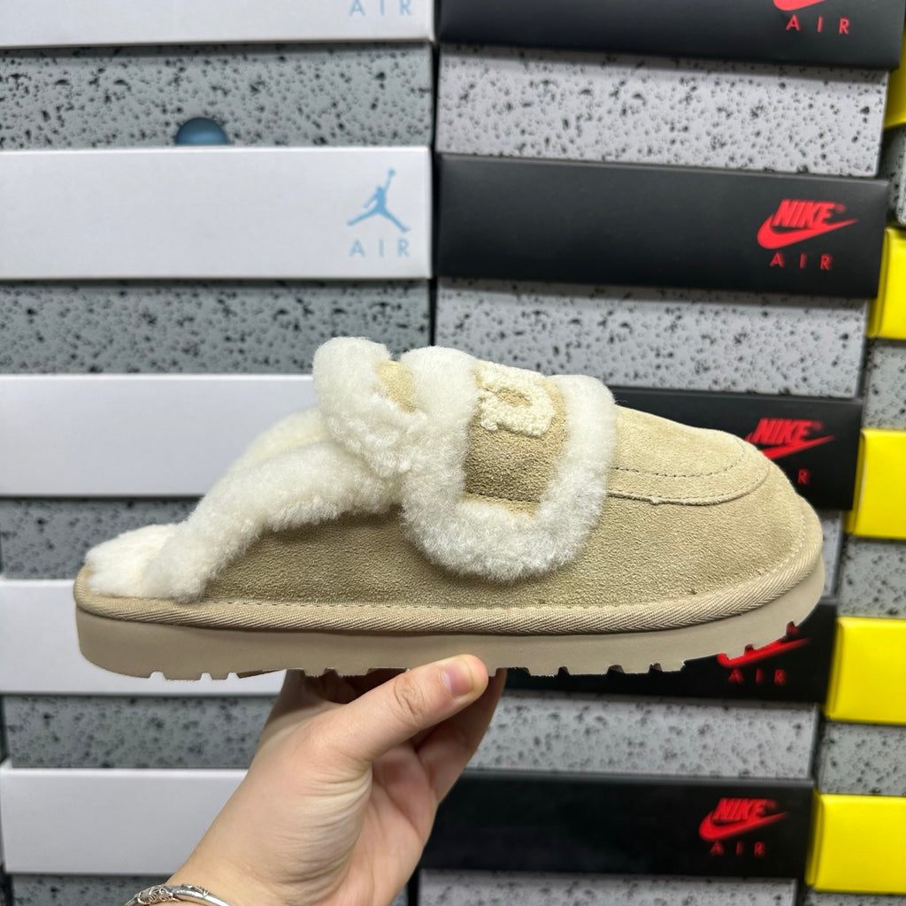 UGG Sand Embroidered Plush-Trim Mule Slippers