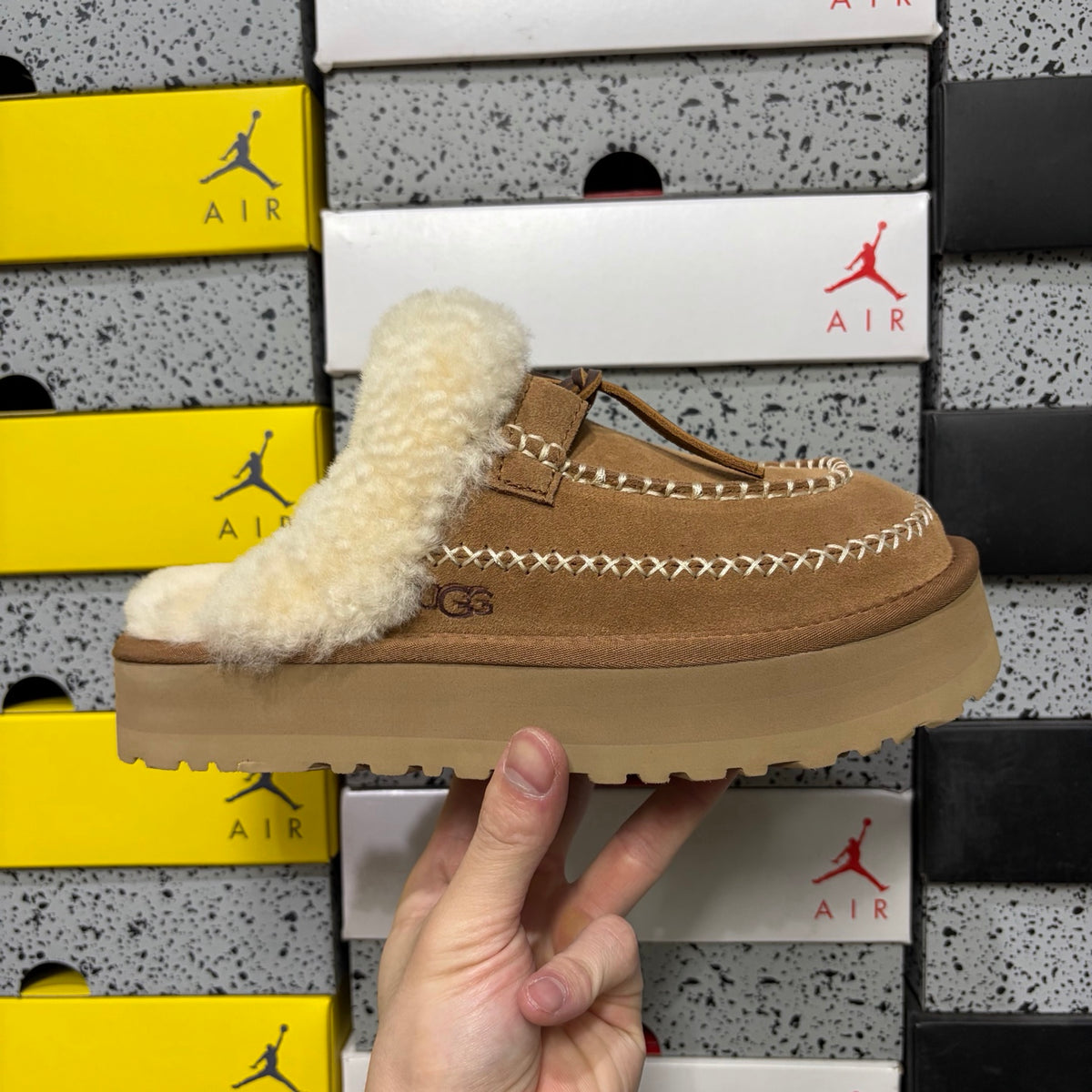 UGG Chestnut Plush-Collar Mule Slippers
