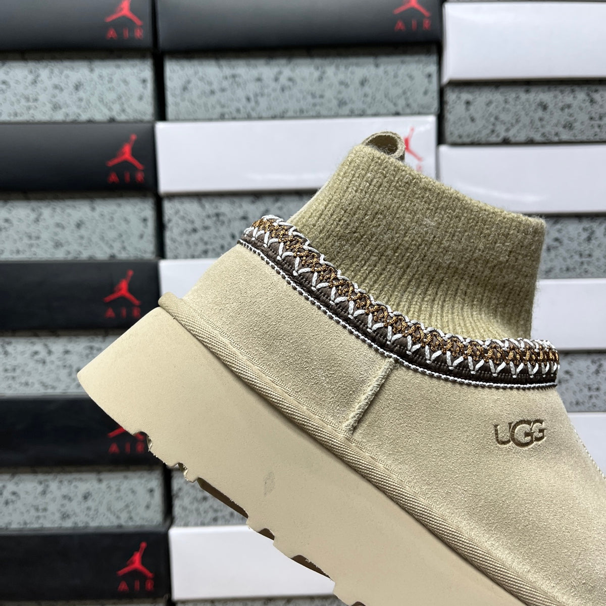 UGG Mustard Seed Knit-Collar Platform Ankle Boots