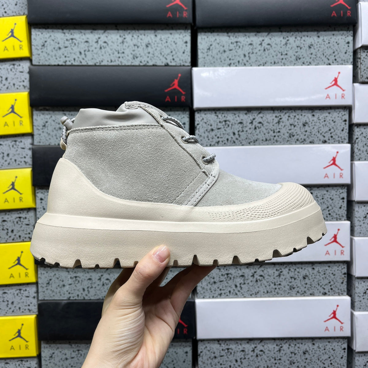 UGG Grey & Off-White Lace-Up Platform Ankle Boots