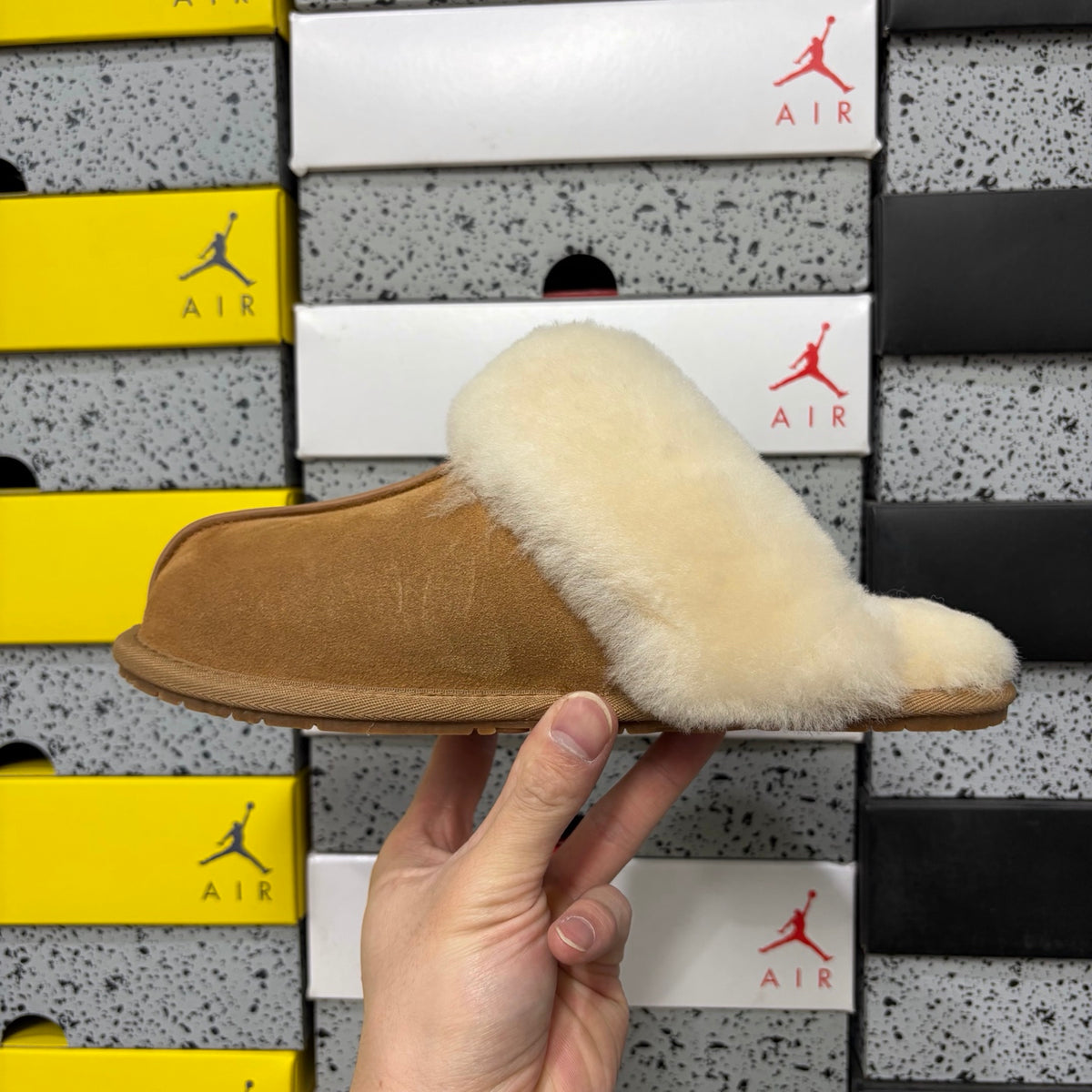 UGG Chestnut Plush-Collar Low-Profile Mule Slippers