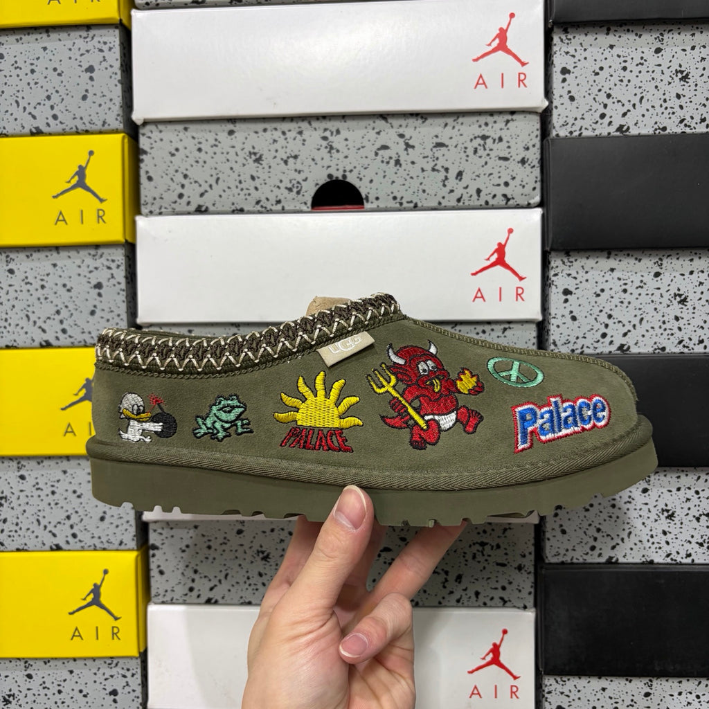 UGG Olive Green Cartoon-Embroidered Braided-Trim Slip-On Shoes