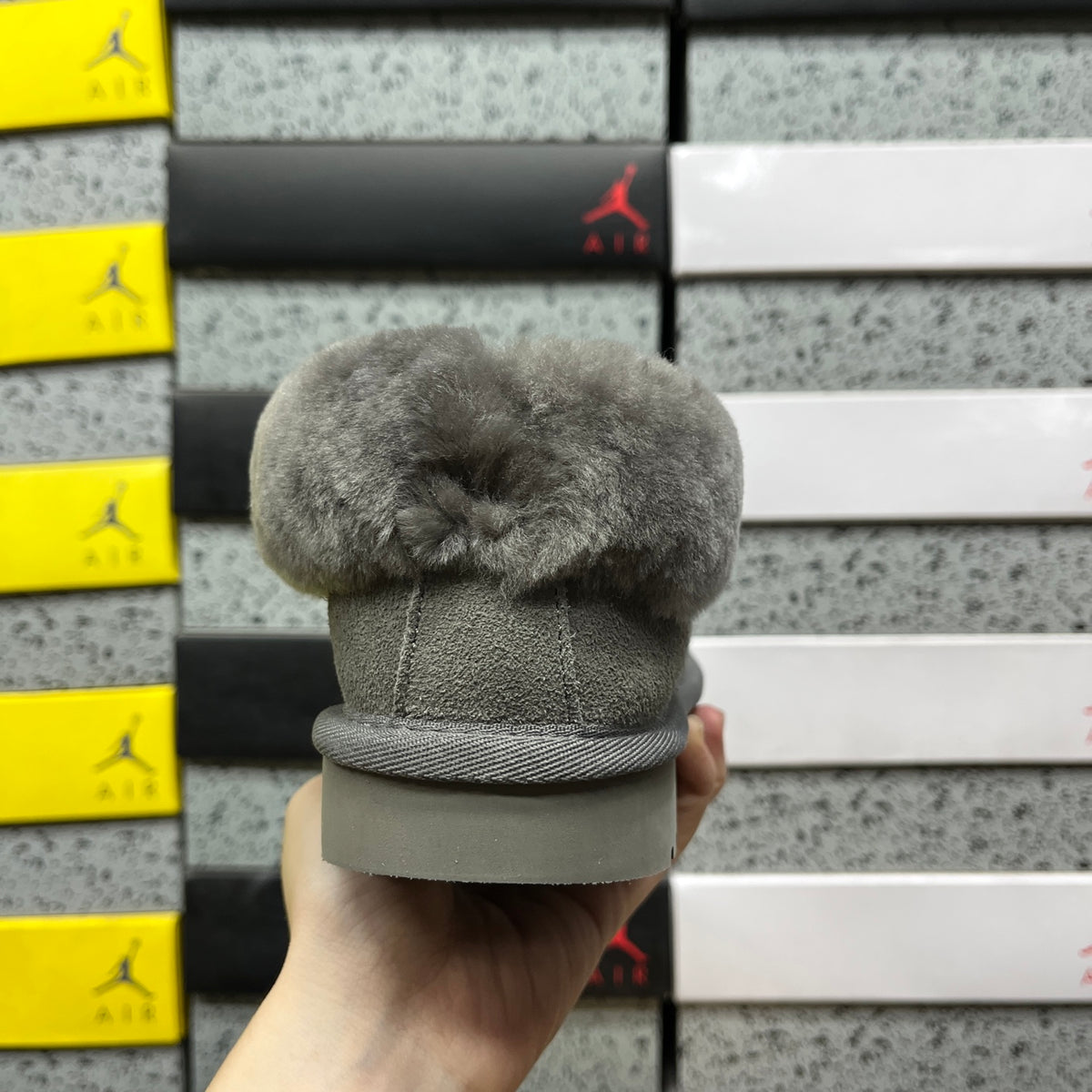 UGG Grey Plush-Collar Slip-On Shoes