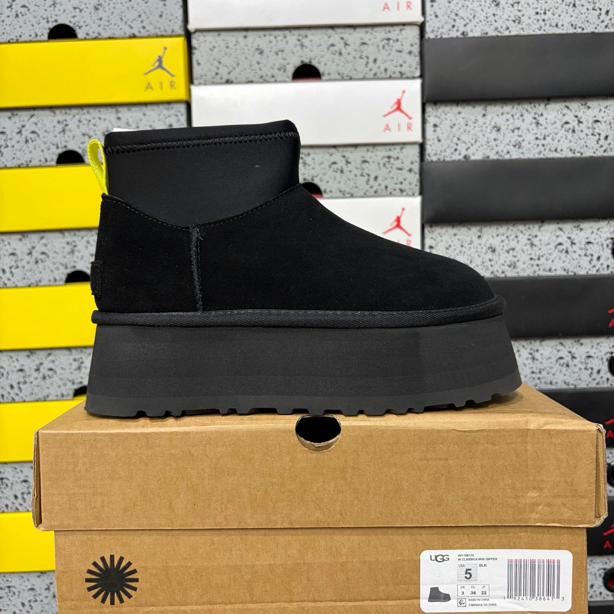 UGG Black Platform Ankle Boots with Contrast Pull Tab | 817