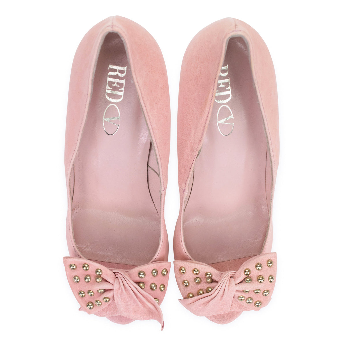 Pink Peep Toe Studded Bow Heels