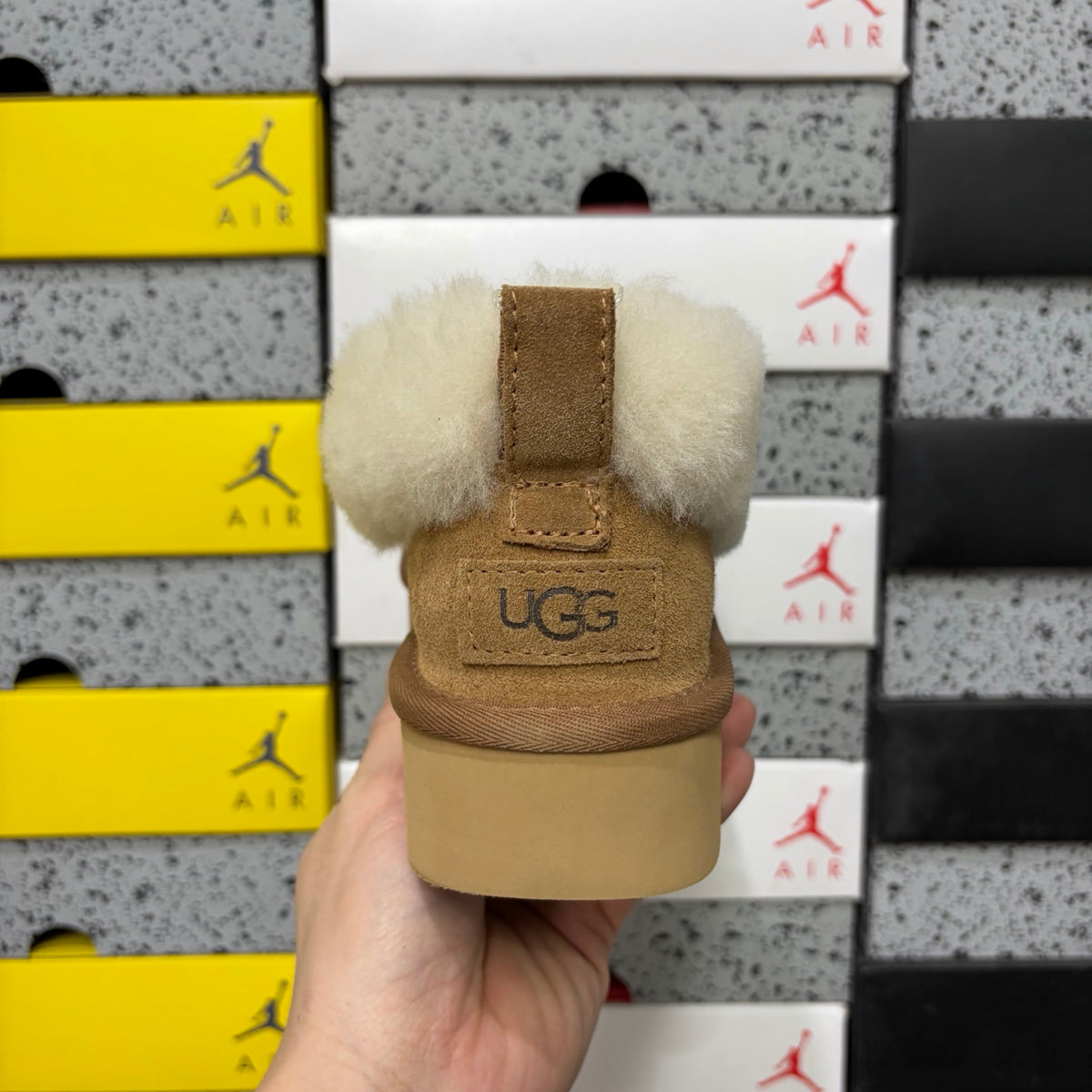 UGG Chestnut Plush-Collar Platform Slip-On Shoes
