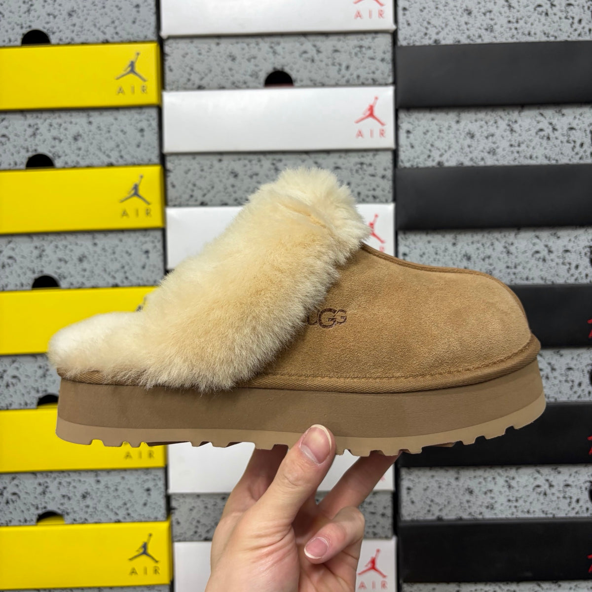 UGG Chestnut Platform Slippers with Plush Collar