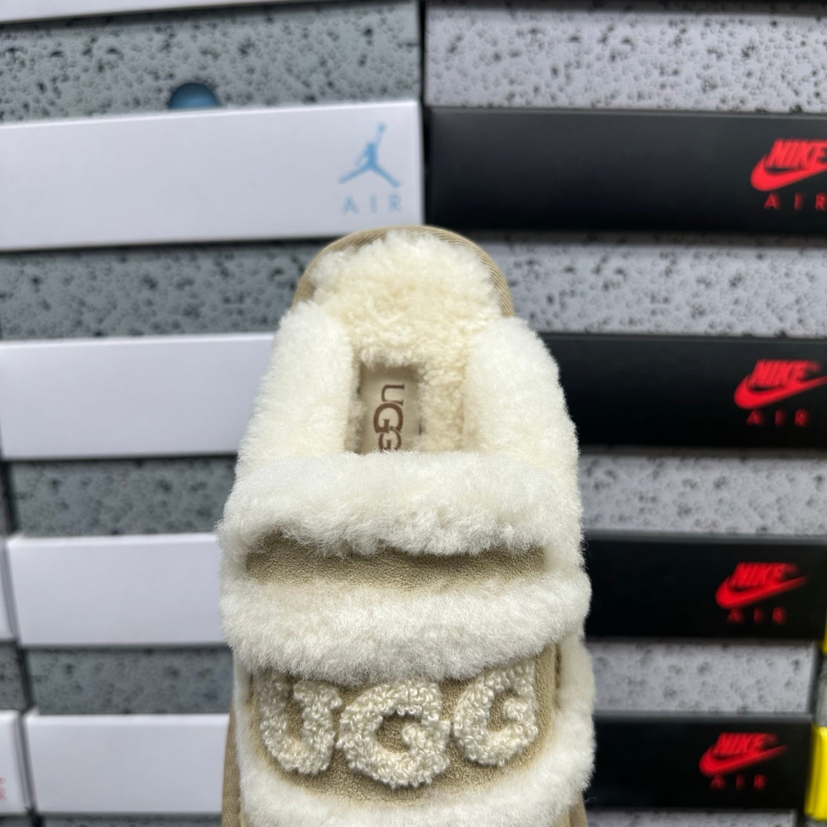 UGG Sand Embroidered Plush-Trim Mule Slippers