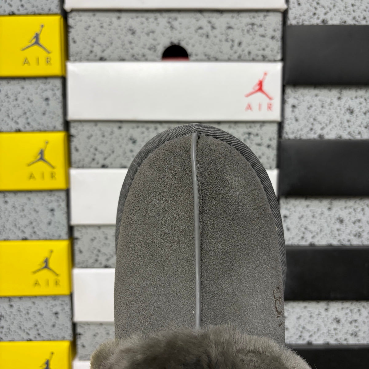 UGG Gray Platform Slippers with Plush Collar