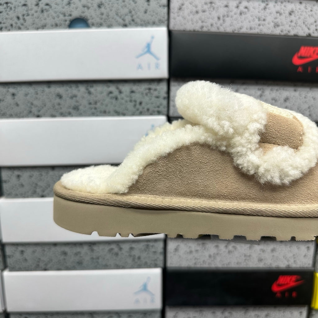 UGG Khaki Embroidered Plush-Trim Mule Slippers