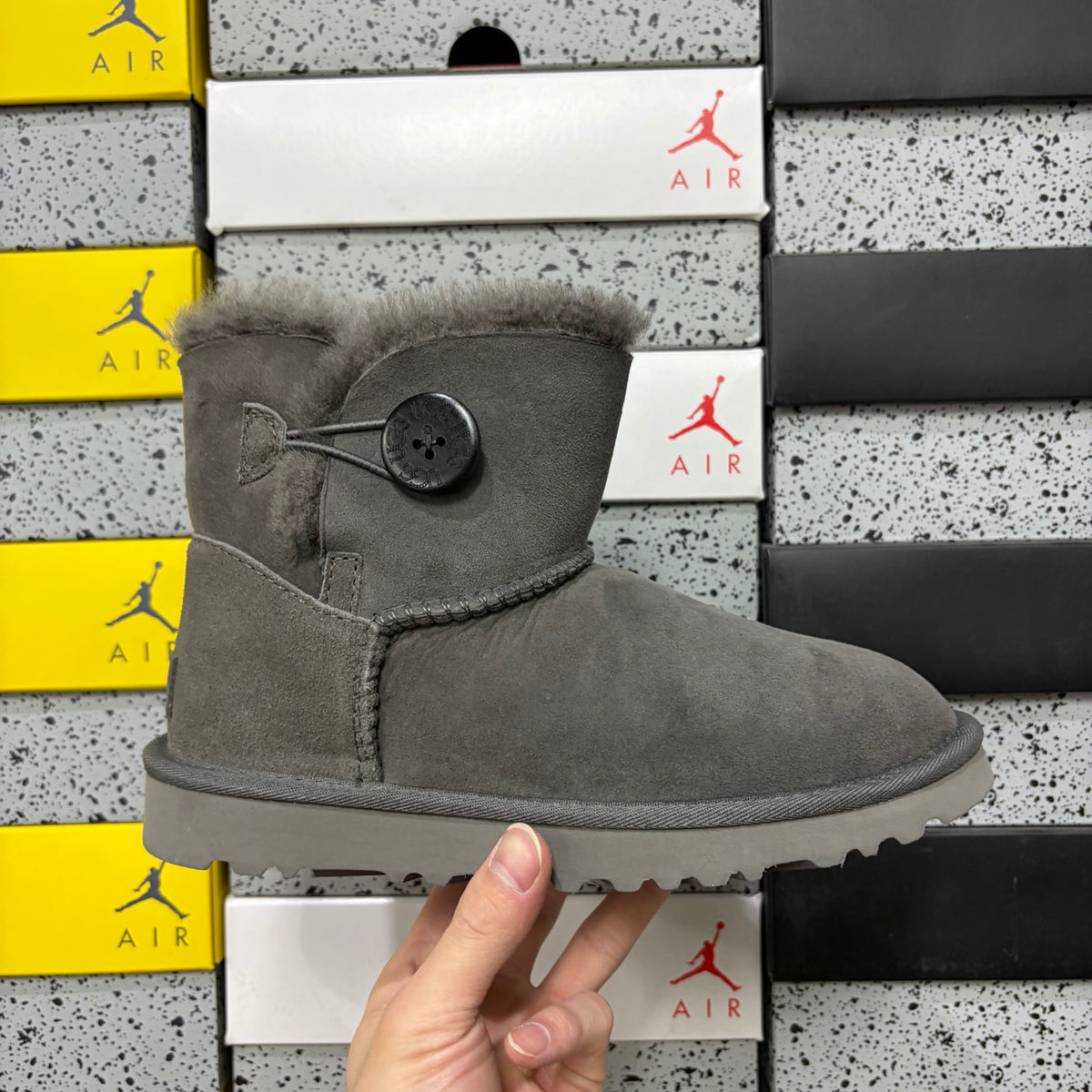 UGG Gray Button Boots with Plush Lining