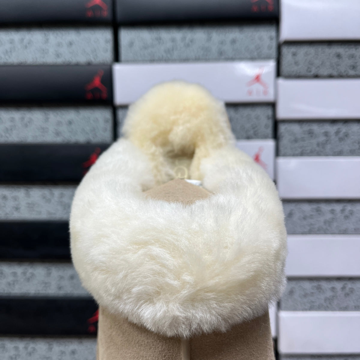 UGG Beige Plush-Collar Slip-On Slippers