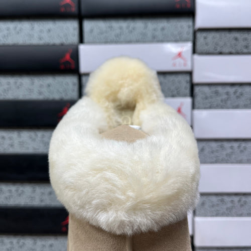 UGG Beige Plush-Collar Slip-On Slippers