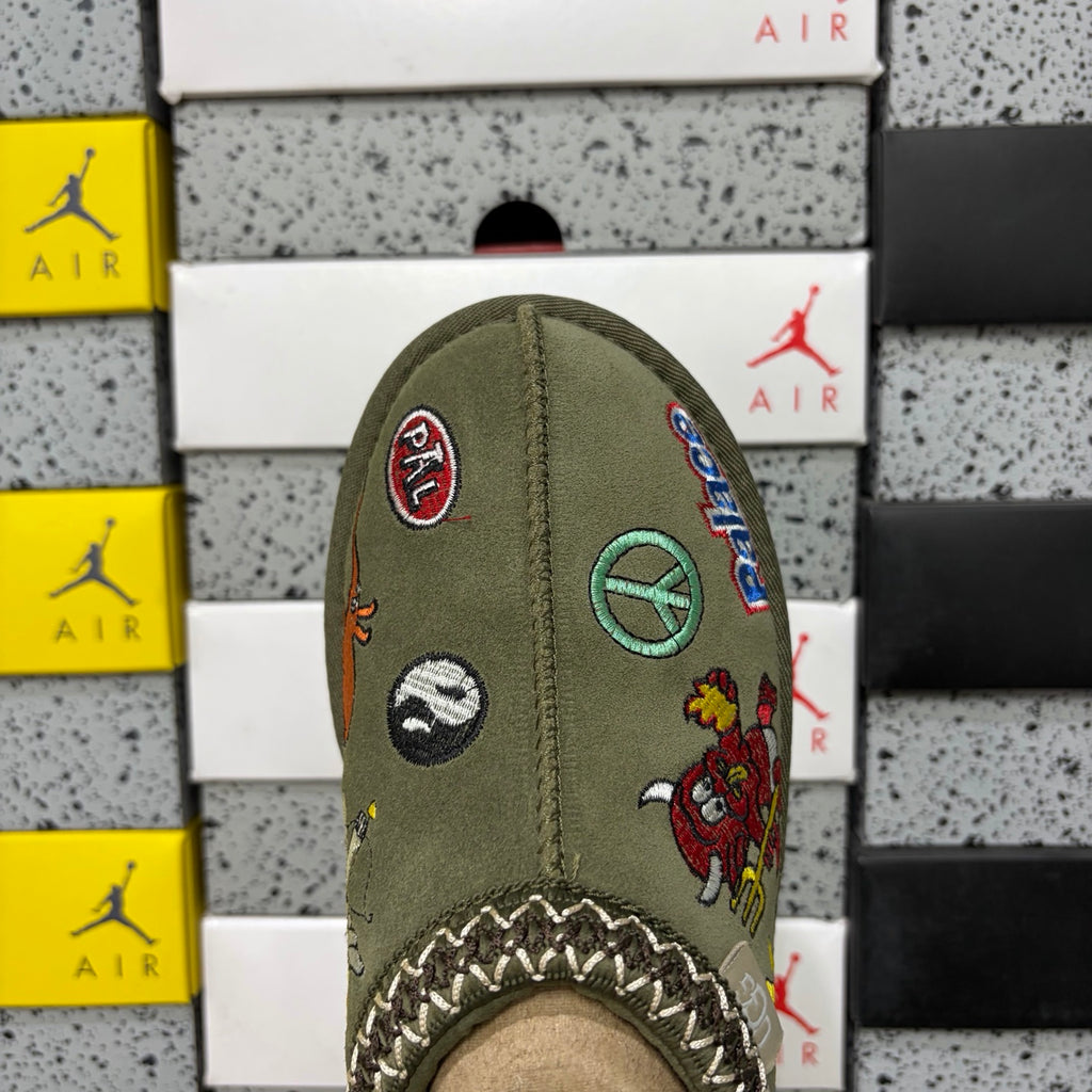 UGG Olive Green Cartoon-Embroidered Braided-Trim Slip-On Shoes