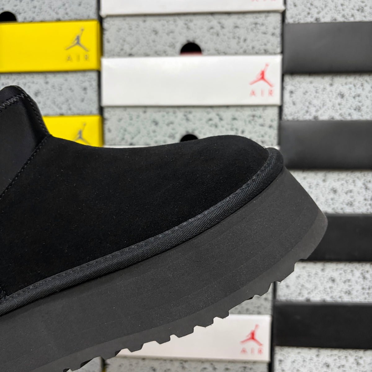 UGG Black Platform Ankle Boots with Contrast Pull Tab | 817