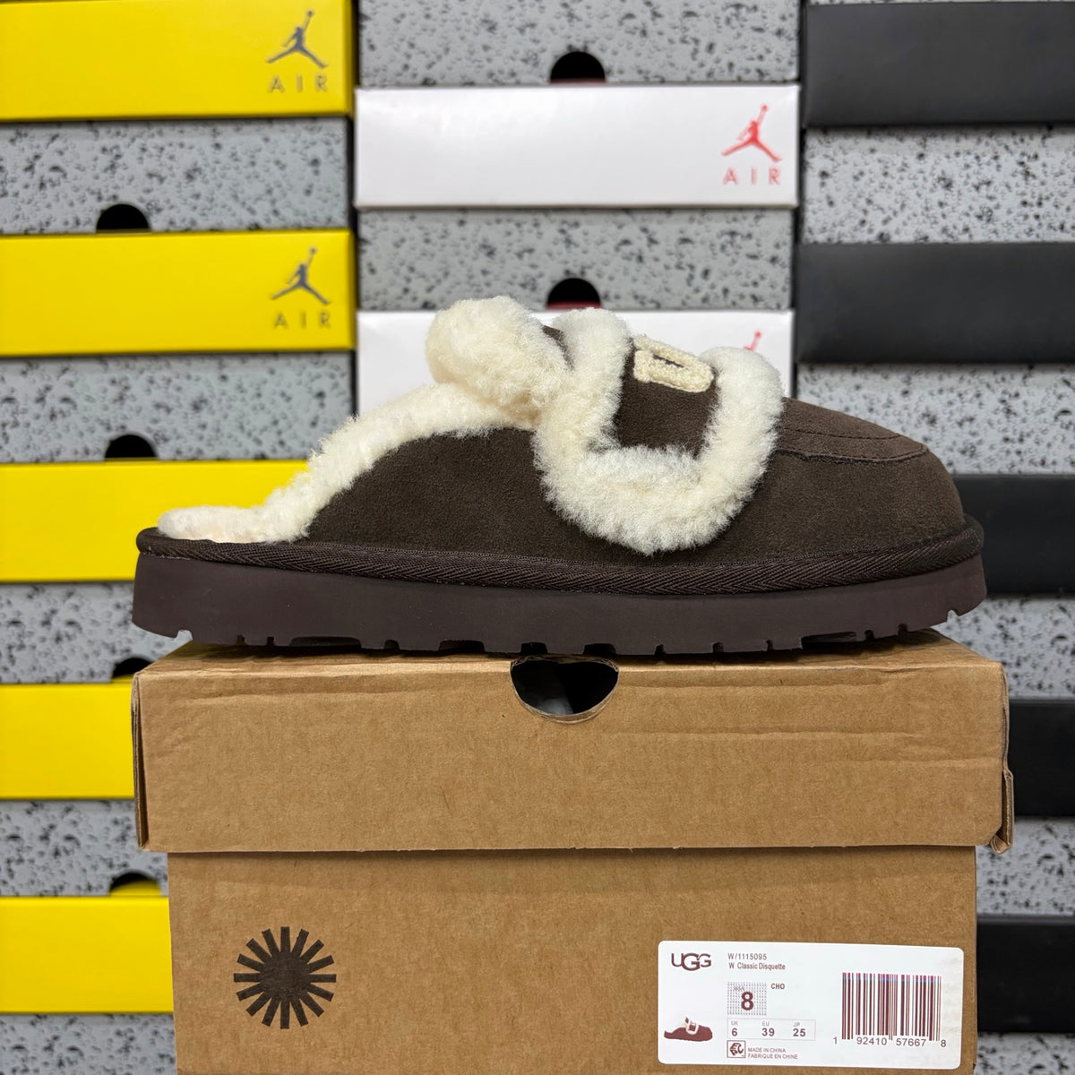 UGG Chocolate Brown Embroidered Plush-Trim Mule Slippers