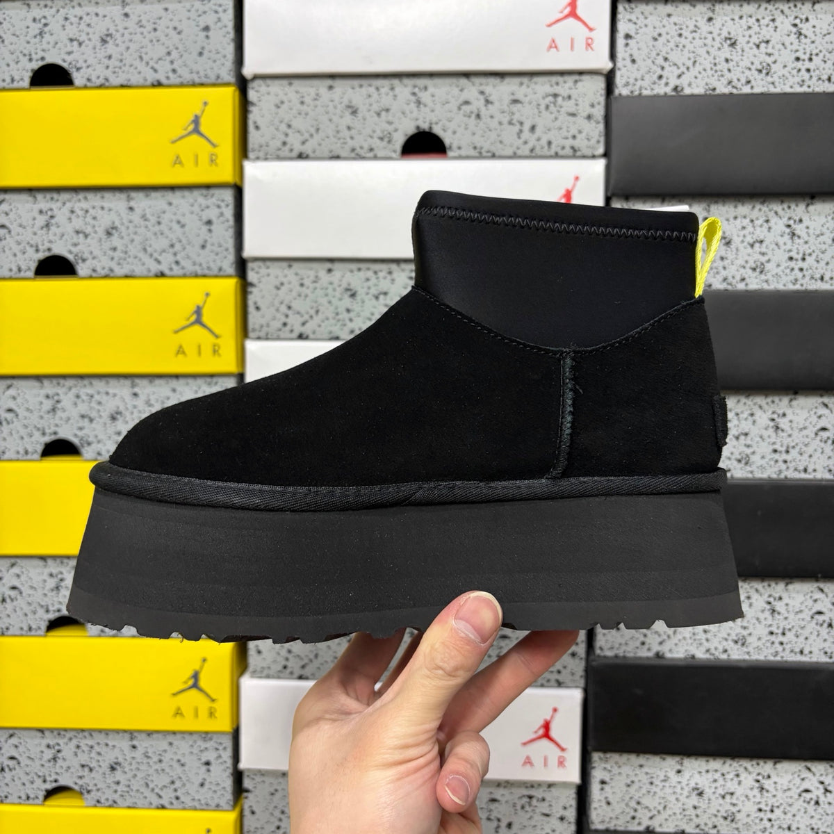 UGG Black Platform Ankle Boots with Contrast Pull Tab | 817