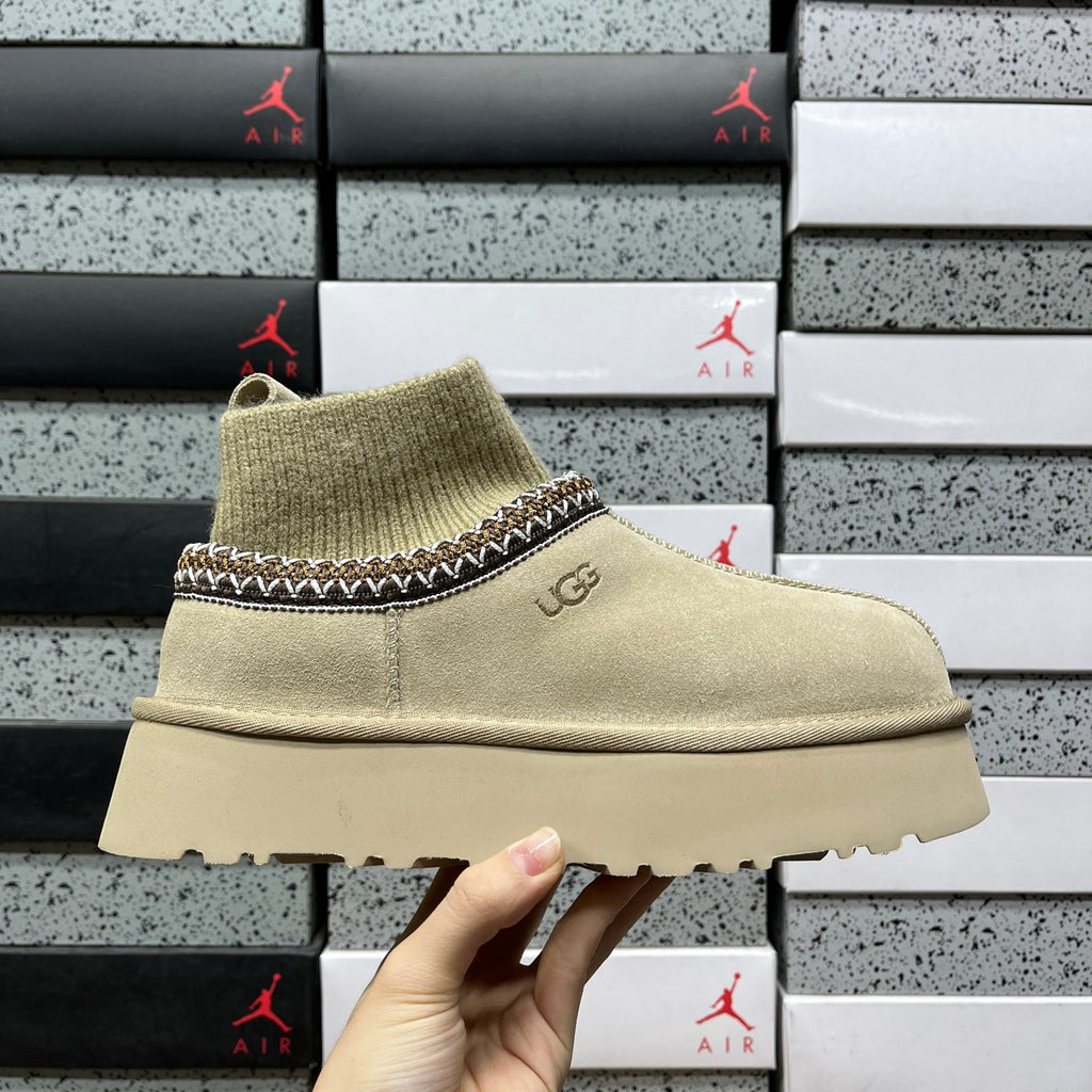 UGG Mustard Seed Knit-Collar Platform Ankle Boots