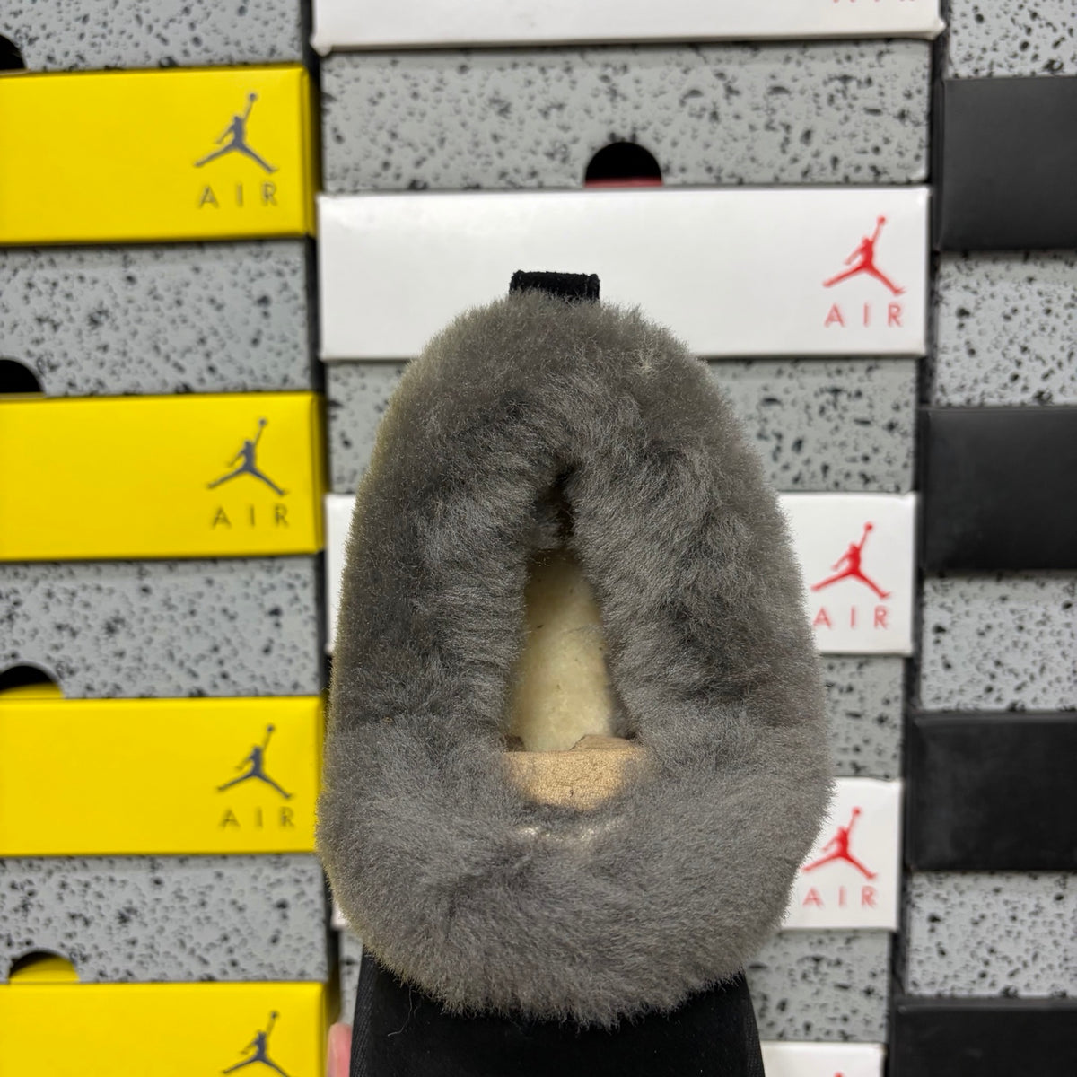 UGG Black Plush-Collar Platform Slip-On Shoes
