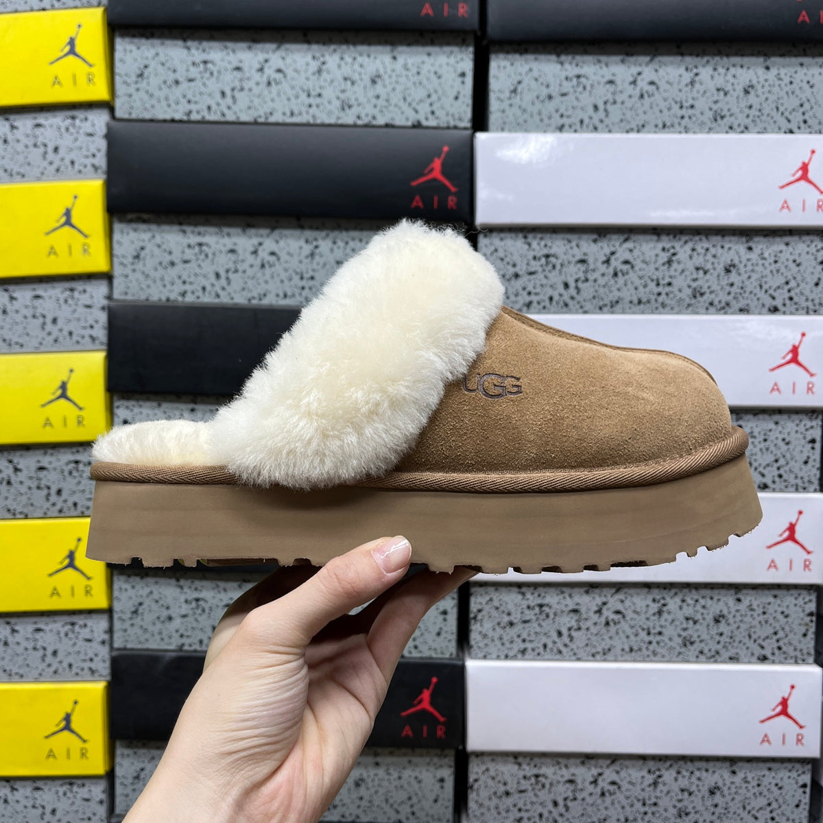UGG Chestnut Plush-Collar Slip-On Shoes