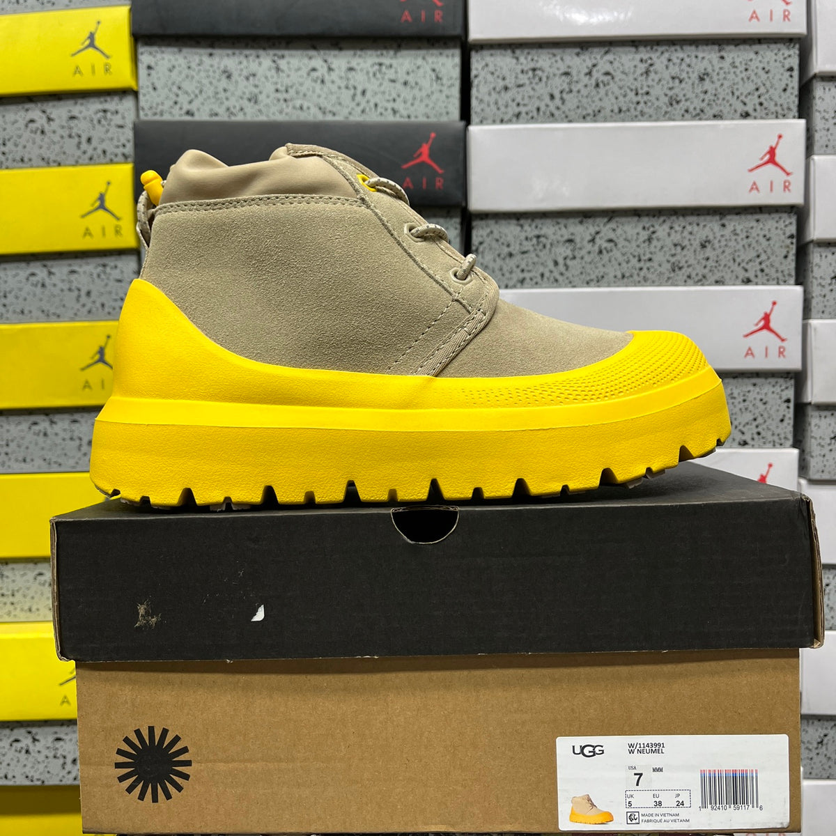 UGG Beige & Yellow Lace-Up Platform Ankle Boots