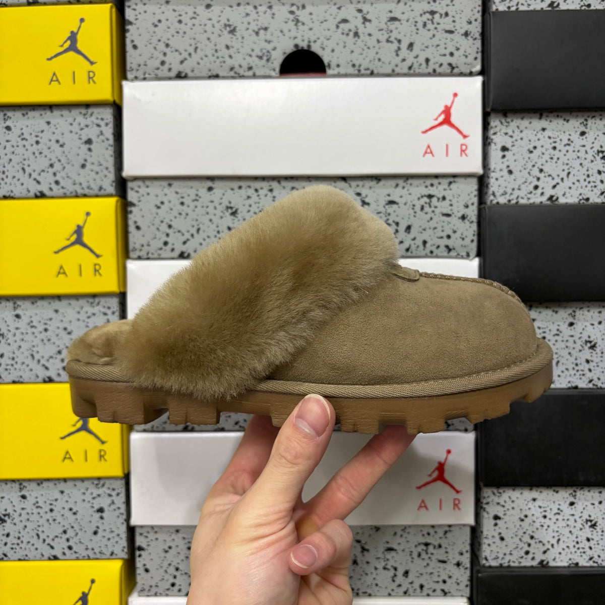 UGG Antelope Brown Plush-Collar Mule Slippers