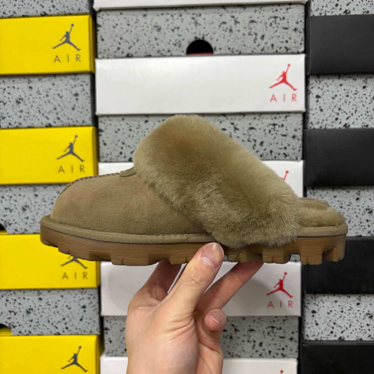 UGG Antelope Brown Plush-Collar Mule Slippers