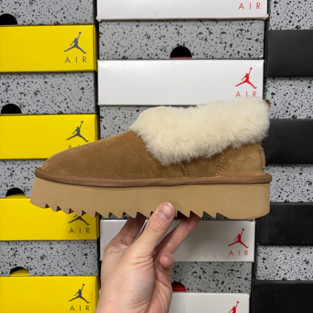 UGG Chestnut Plush-Collar Platform Slip-On Shoes