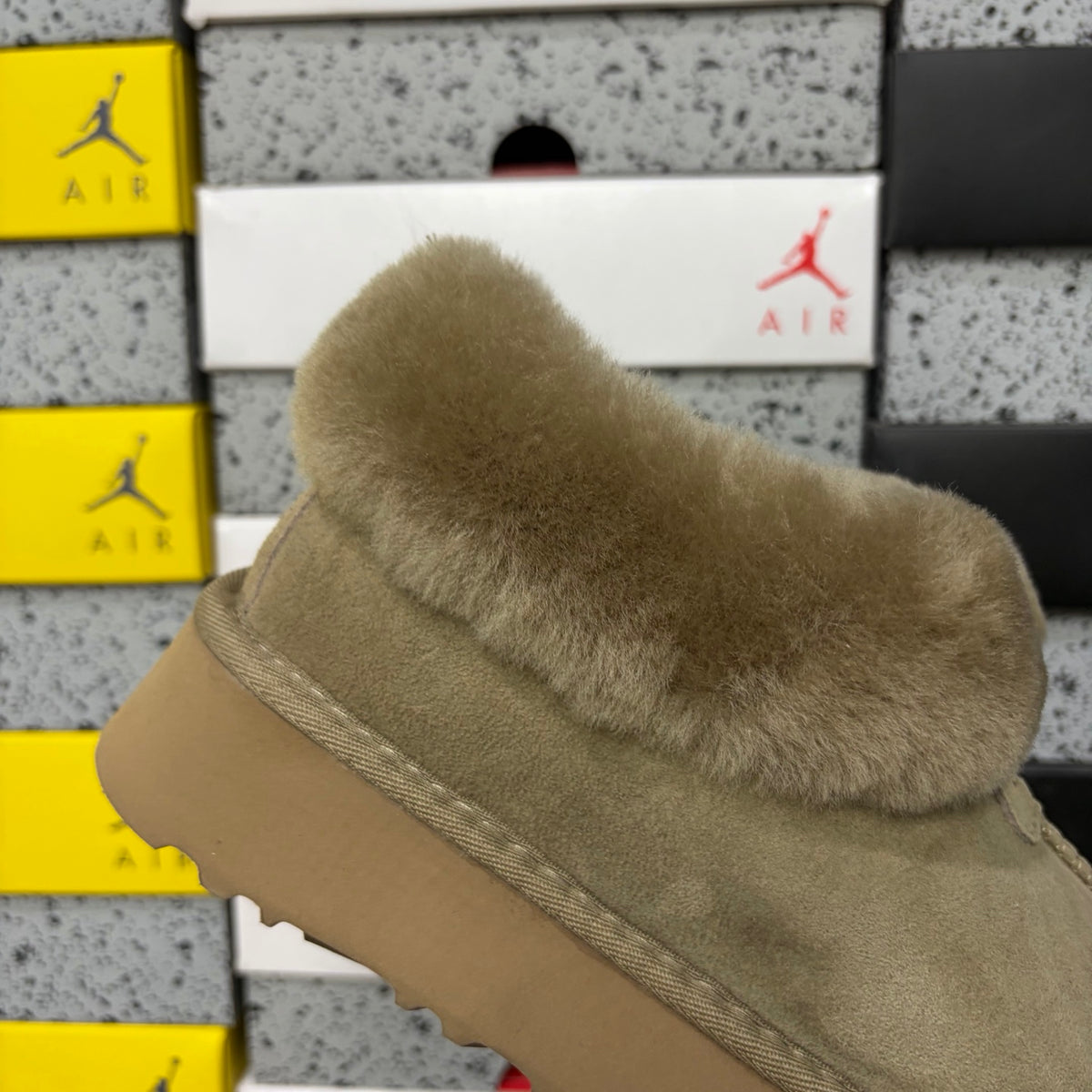 UGG Antelope Brown Plush-Collar Slip-On Shoes
