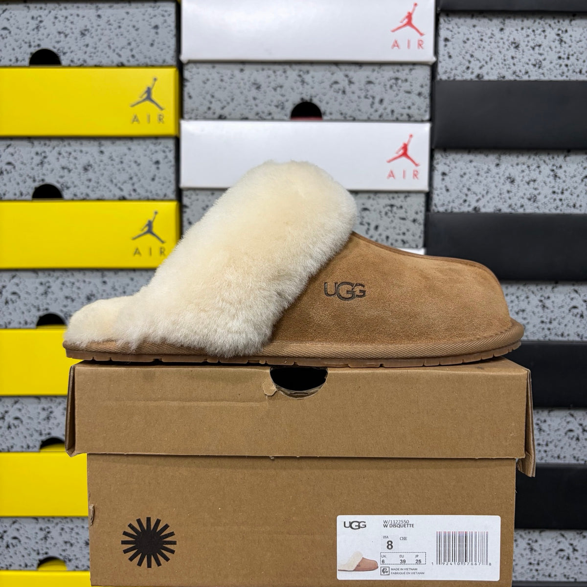 UGG Chestnut Plush-Collar Low-Profile Mule Slippers