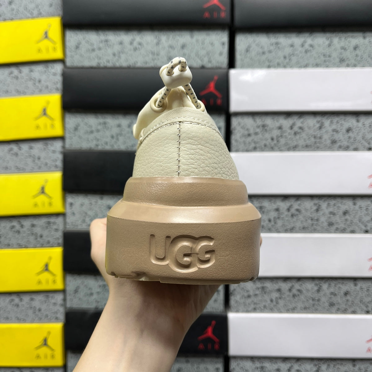 UGG White & Tan Slip-On Platform Shoes