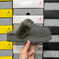 UGG Gray Platform Slippers with Plush Collar