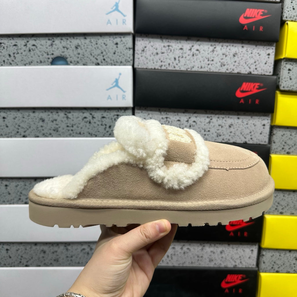 UGG Khaki Embroidered Plush-Trim Mule Slippers