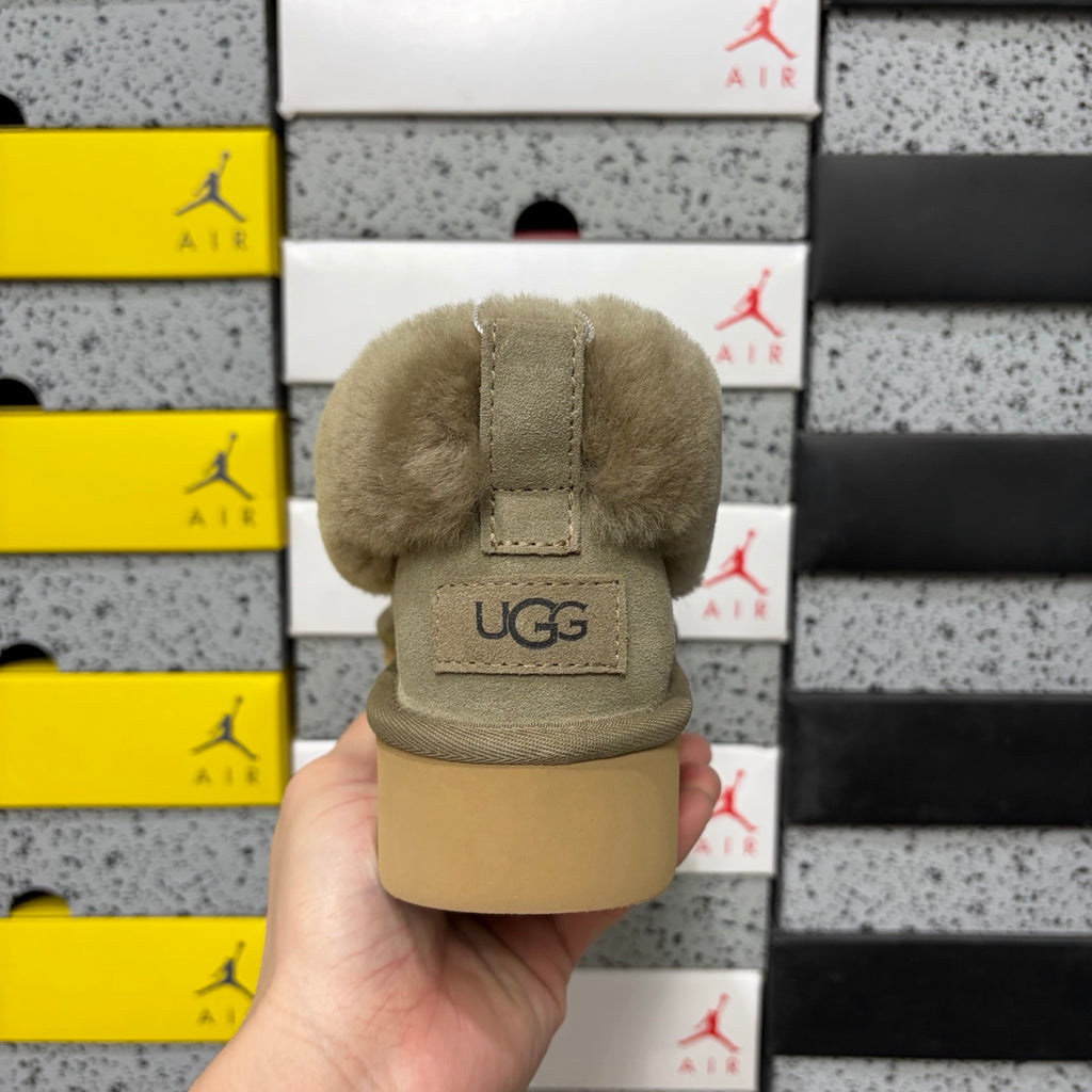 UGG Brown Plush-Collar Platform Slip-On Shoes