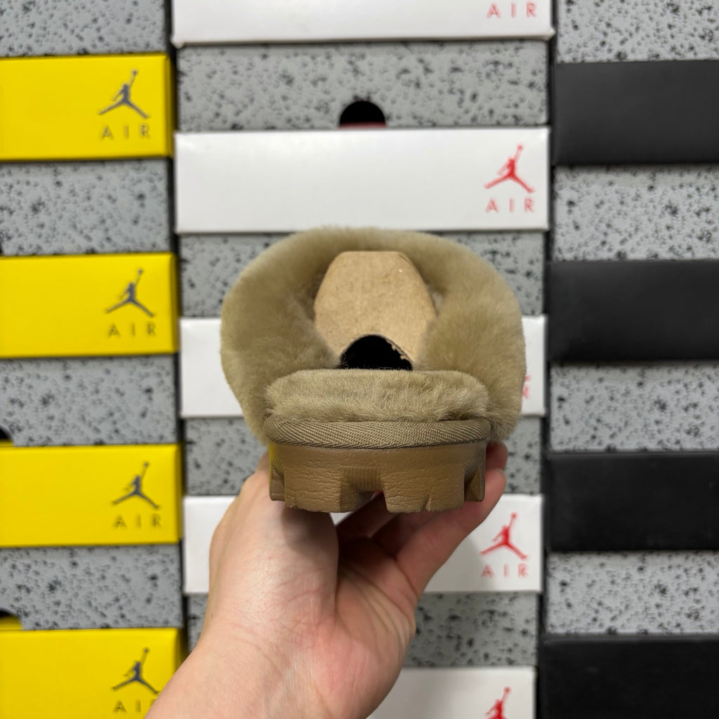 UGG Antelope Brown Plush-Collar Mule Slippers