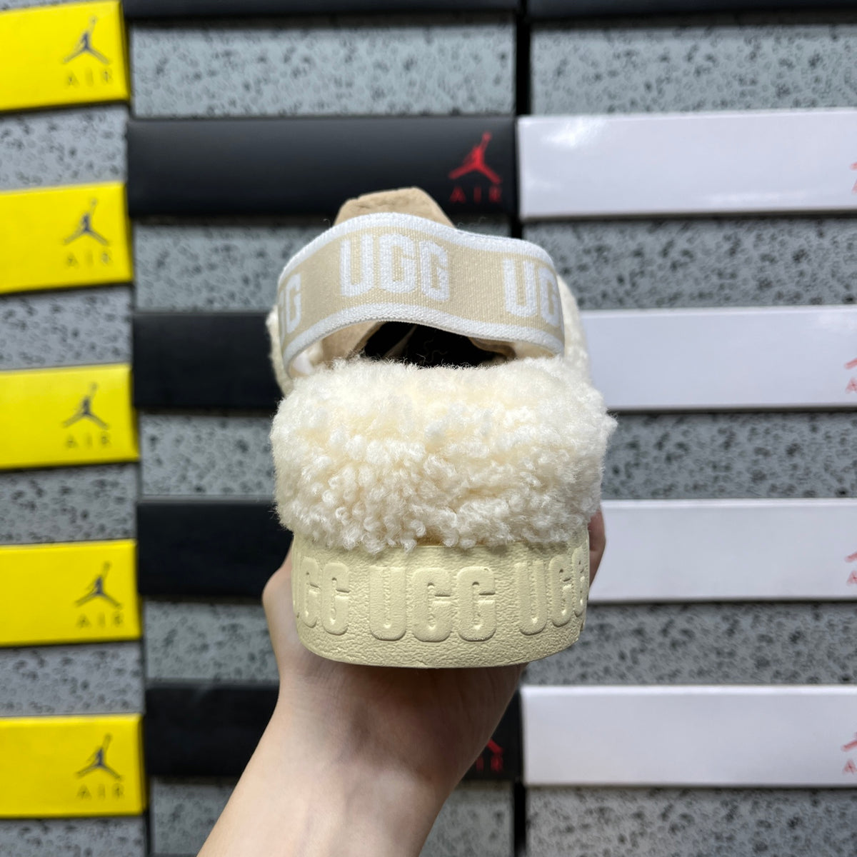 UGG Beige Cross-Strap Platform Slippers