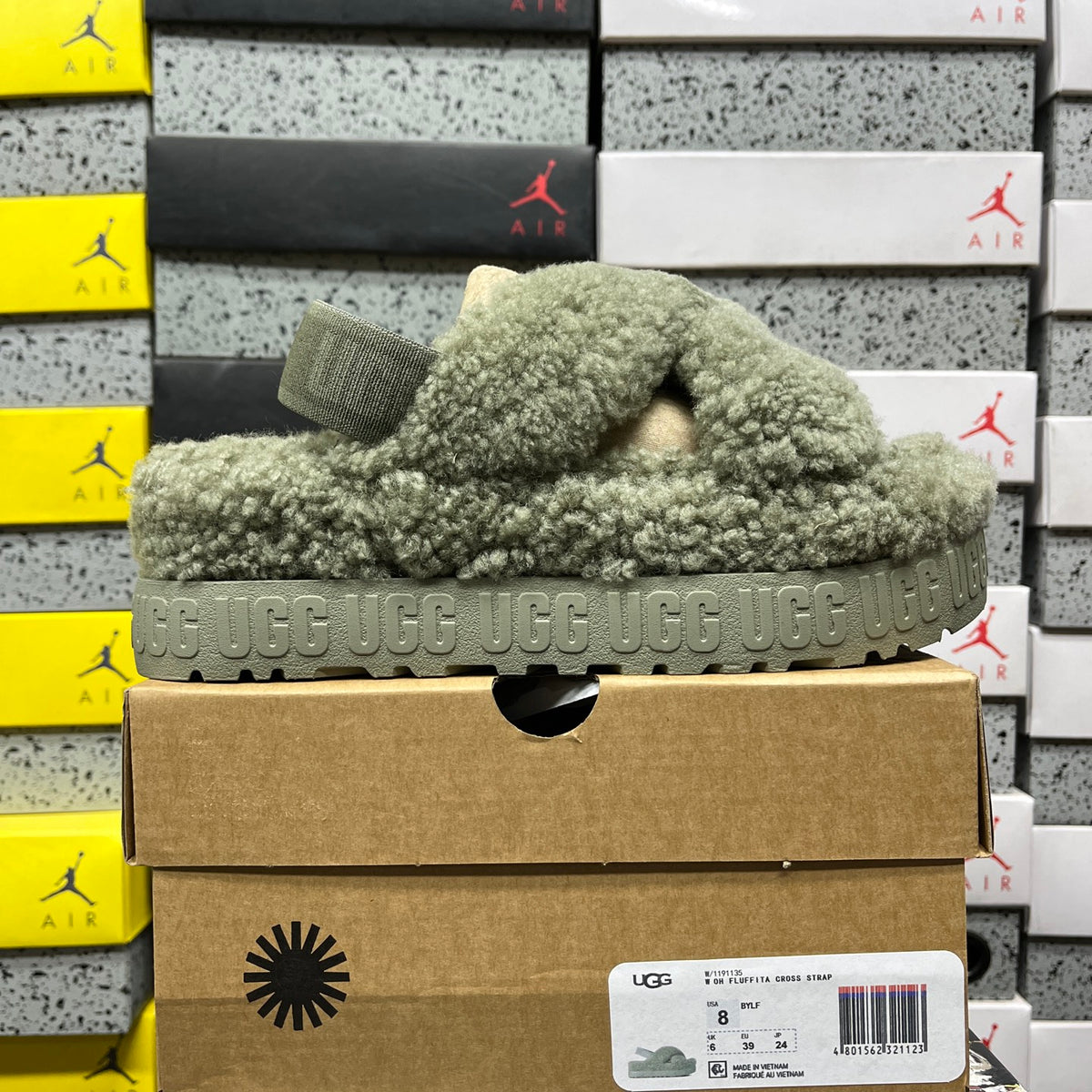 UGG Sage Green Cross-Strap Platform Slippers
