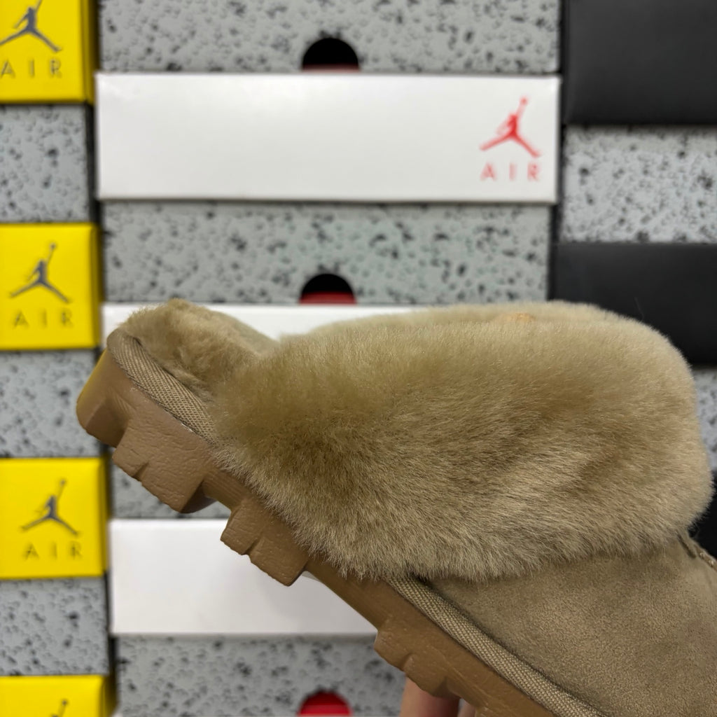UGG Antelope Brown Plush-Collar Mule Slippers