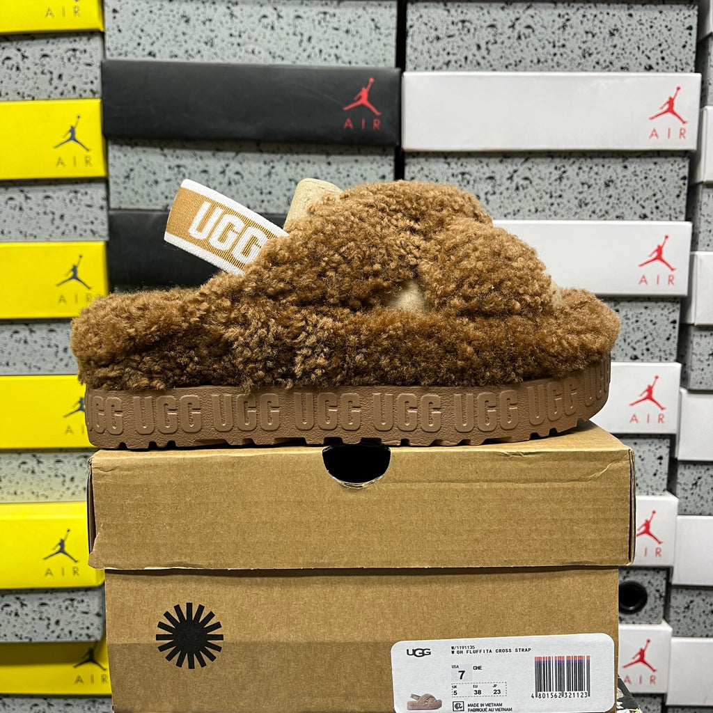 UGG Chestnut Cross-Strap Platform Slippers